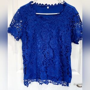 Royal blue floral lacey blouse size L